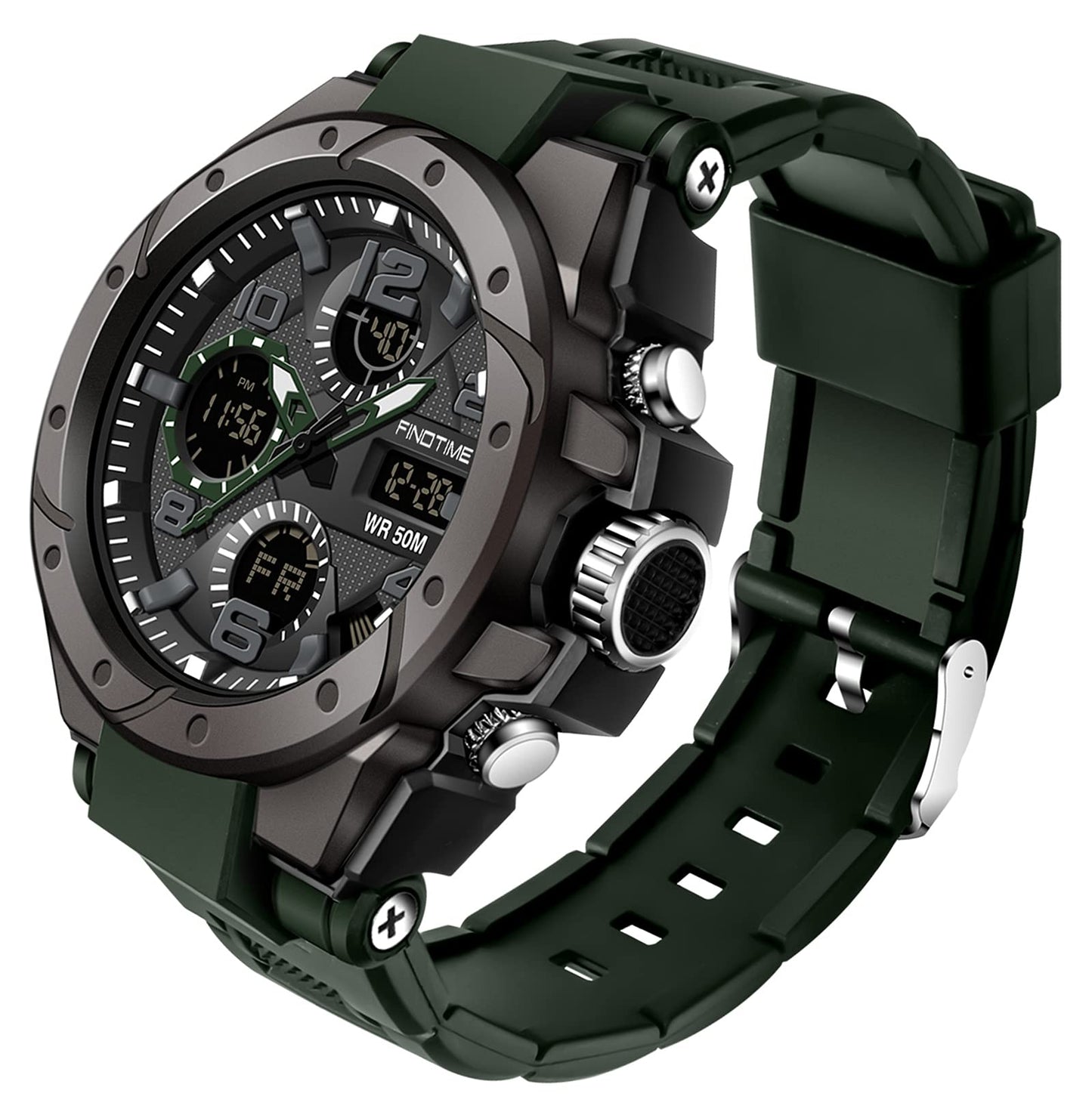 Montre Militaire Tactique de Sport pour Homme Chronomètre à Grand Cadran, Alarme, Double Affichage de l'heure, rétroéclairage, Montre-Bracelet étanche pour l'extérieur, analogique numérique