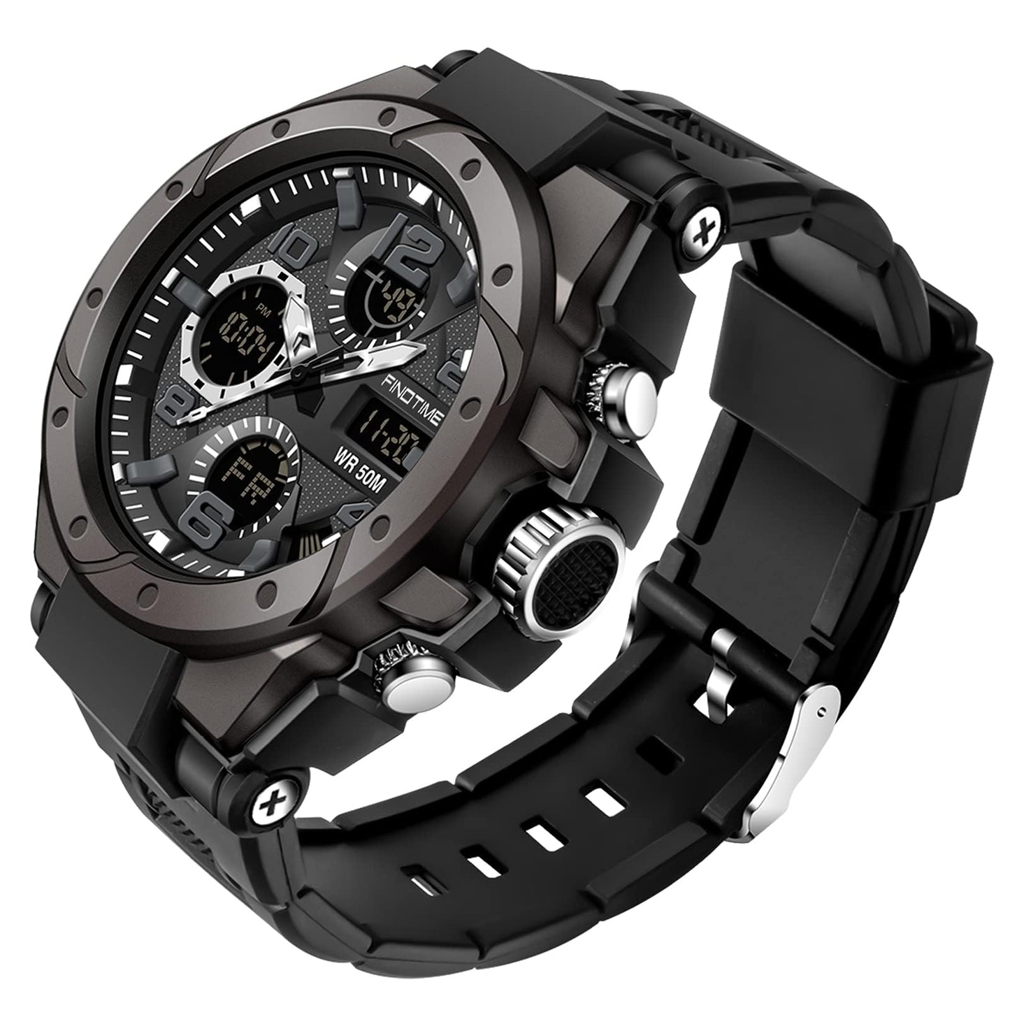 Montre Militaire Tactique de Sport pour Homme Chronomètre à Grand Cadran, Alarme, Double Affichage de l'heure, rétroéclairage, Montre-Bracelet étanche pour l'extérieur, analogique numérique