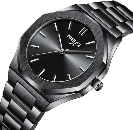 NIBOSI Montre pour homme - Cadran analogique minimaliste - Montre octogonale pour homme - Étanche - Avec bracelet en acier inoxydable doré
