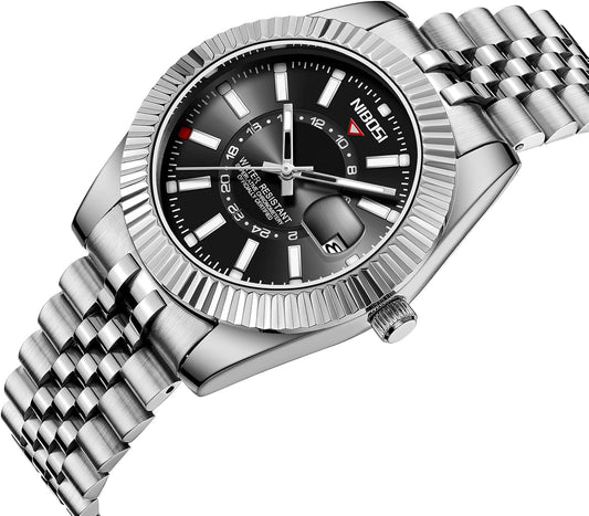 NIBOSI Montre pour homme - Style business - Mouvement à quartz analogique - Étanche - Affichage de la date - Bracelet en acier inoxydable - Classique et tendance