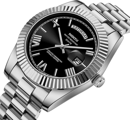 NIBOSI Montre Homme Etanche Analogique Quartz Chronographe Date Grand Cadran Classique Mode Affaires Montres Bracelet en Acier Inoxydable élégant pour Hommes