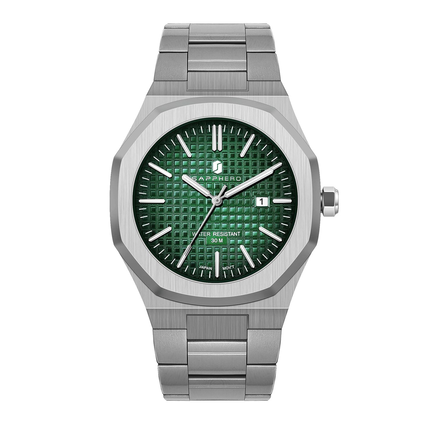 SAPPHERO Montre Homme Quartz Argent Acier Inoxydable Bracelet 30M Etanche Date Calendrier Noir Bleu Montre Cadeaux pour Hommes