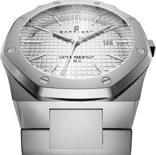 SAPPHERO Montre Homme Quartz Argent Acier Inoxydable Bracelet 30M Etanche Date Calendrier Noir Bleu Montre Cadeaux pour Hommes