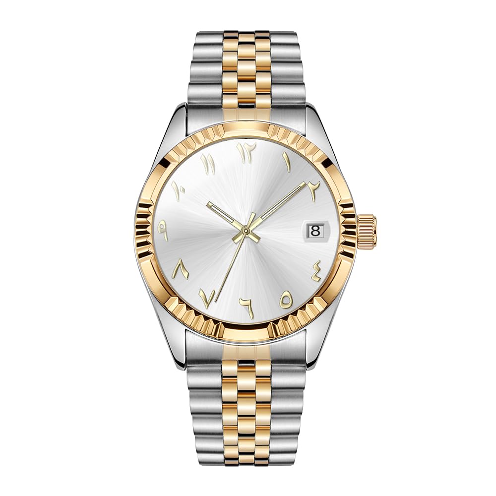 Boyarca Montre mécanique de Luxe en Acier avec Chiffres Arabes Mouvement Automatique Chiffres ourdou, 38mm pour Homme avec Date Lumineuse et étanche