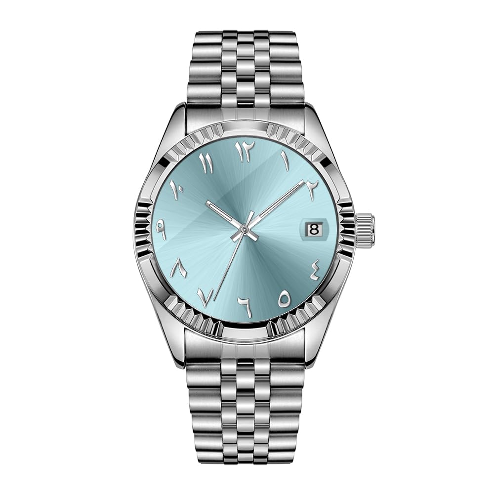 Boyarca Montre mécanique de Luxe en Acier avec Chiffres Arabes Mouvement Automatique Chiffres ourdou, 38mm pour Homme avec Date Lumineuse et étanche