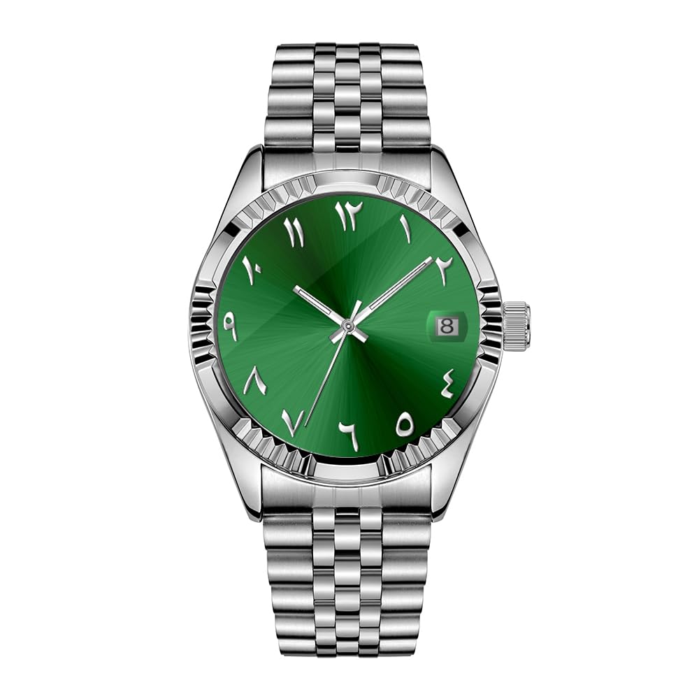 Boyarca Montre mécanique de Luxe en Acier avec Chiffres Arabes Mouvement Automatique Chiffres ourdou, 38mm pour Homme avec Date Lumineuse et étanche