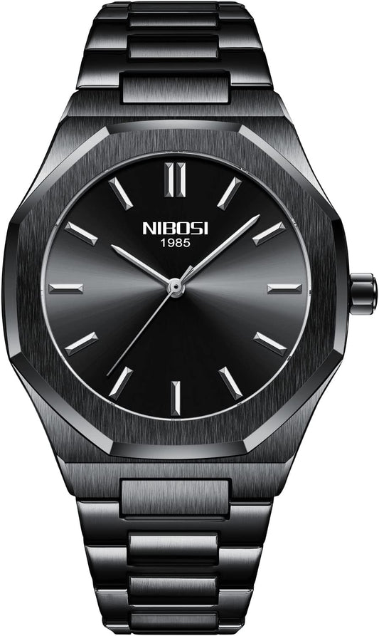 NIBOSI Montre pour homme - Cadran analogique minimaliste - Montre octogonale pour homme - Étanche - Avec bracelet en acier inoxydable doré
