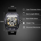 RORIOS Homme Punk Montre Sport Tonneau Montre de Poignet Mécanique Automatique Montre Mode Squelette Regarder Étanche Lumineuse Montre Silicone