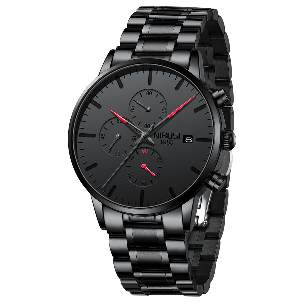 NIBOSI Montre Homme Etanche Analogique Quartz Chronographe Date Grand Cadran Classique Mode Affaires Montres Bracelet en Acier Inoxydable élégant pour Hommes