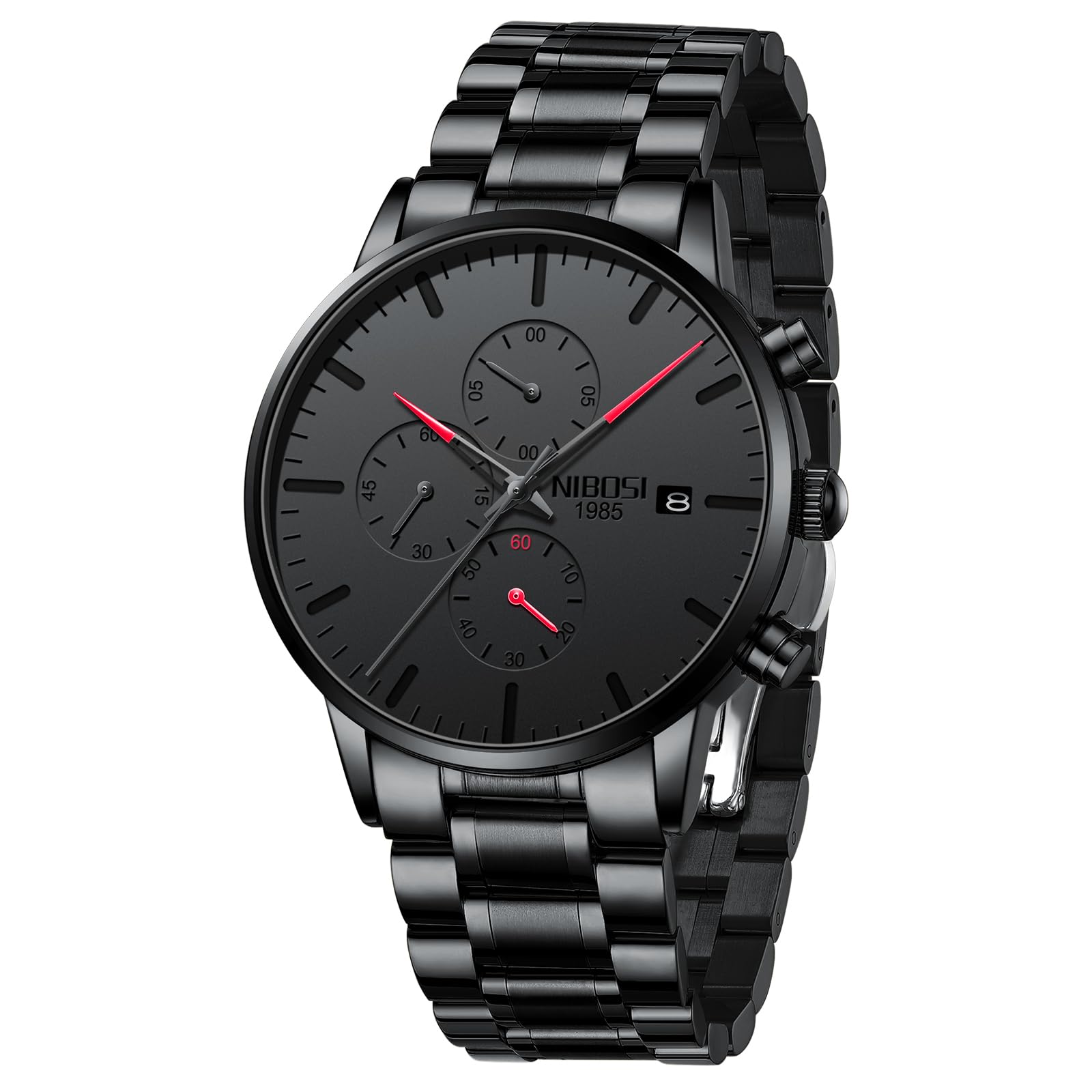 NIBOSI Montre Homme Etanche Analogique Quartz Chronographe Date Grand Cadran Classique Mode Affaires Montres Bracelet en Acier Inoxydable élégant pour Hommes