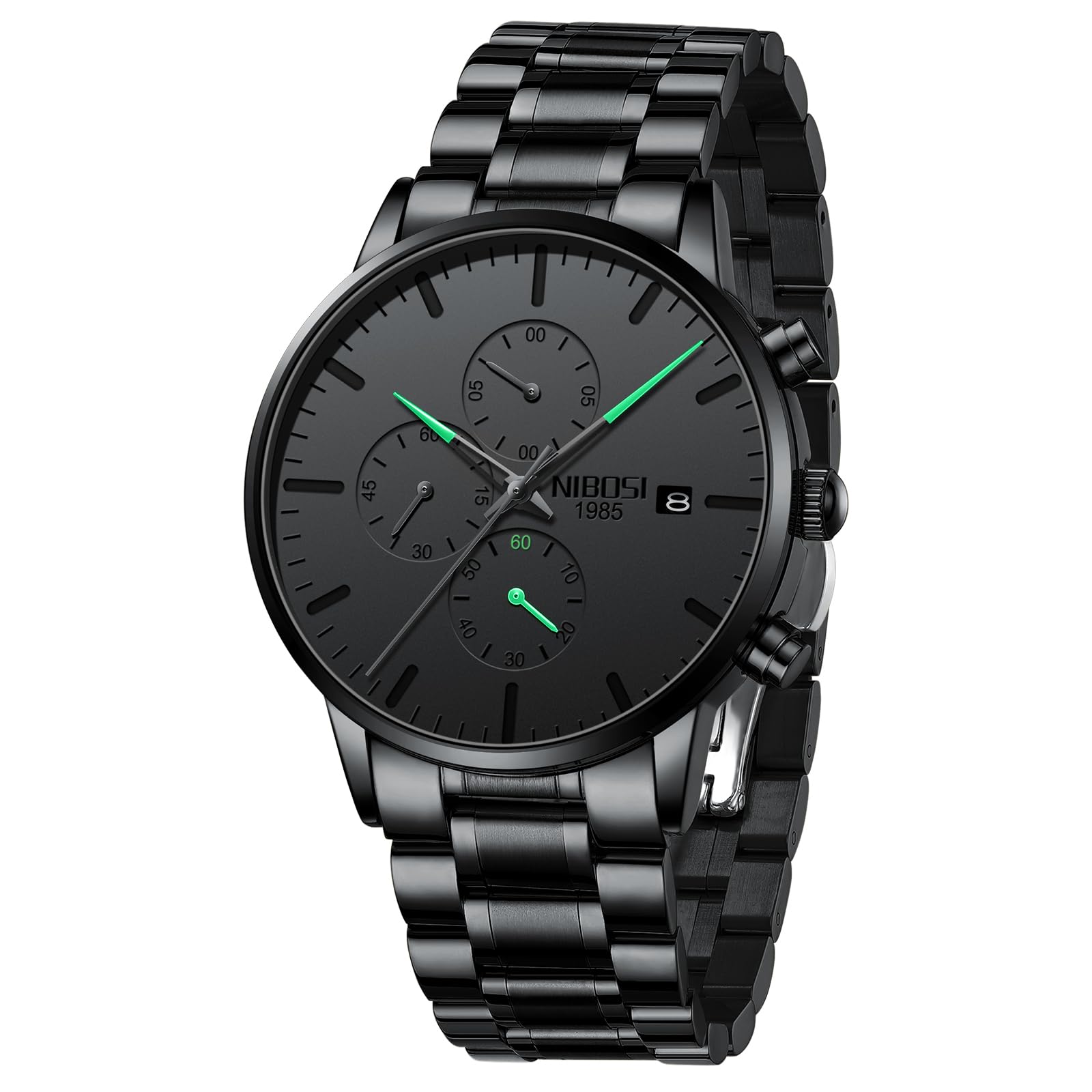 NIBOSI Montre Homme Etanche Analogique Quartz Chronographe Date Grand Cadran Classique Mode Affaires Montres Bracelet en Acier Inoxydable élégant pour Hommes