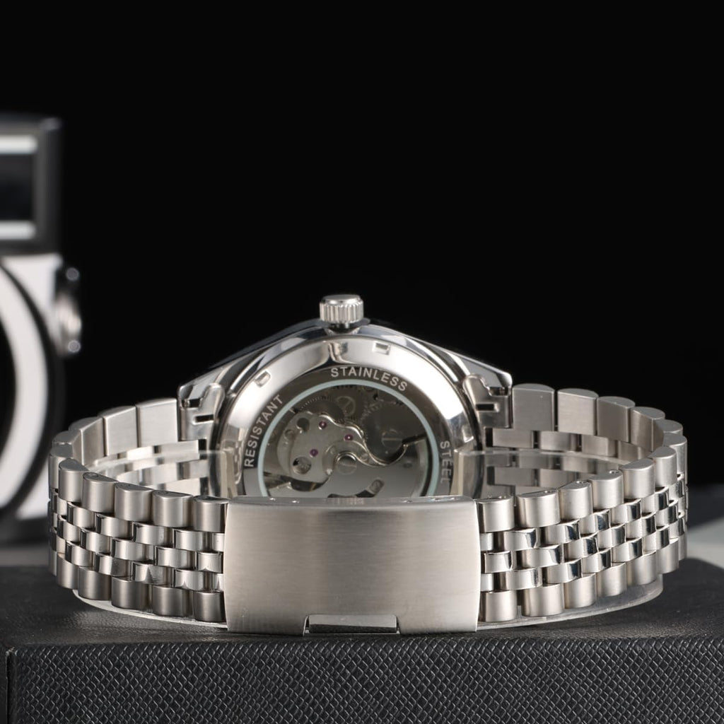 Boyarca Montre mécanique de Luxe en Acier avec Chiffres Arabes Mouvement Automatique Chiffres ourdou, 38mm pour Homme avec Date Lumineuse et étanche