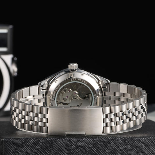 Boyarca Montre mécanique de Luxe en Acier avec Chiffres Arabes Mouvement Automatique Chiffres ourdou, 38mm pour Homme avec Date Lumineuse et étanche