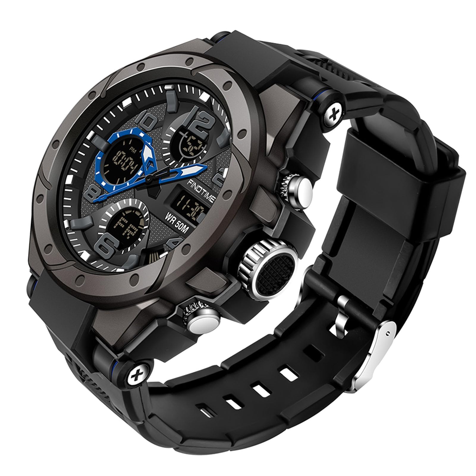 Montre Militaire Tactique de Sport pour Homme Chronomètre à Grand Cadran, Alarme, Double Affichage de l'heure, rétroéclairage, Montre-Bracelet étanche pour l'extérieur, analogique numérique