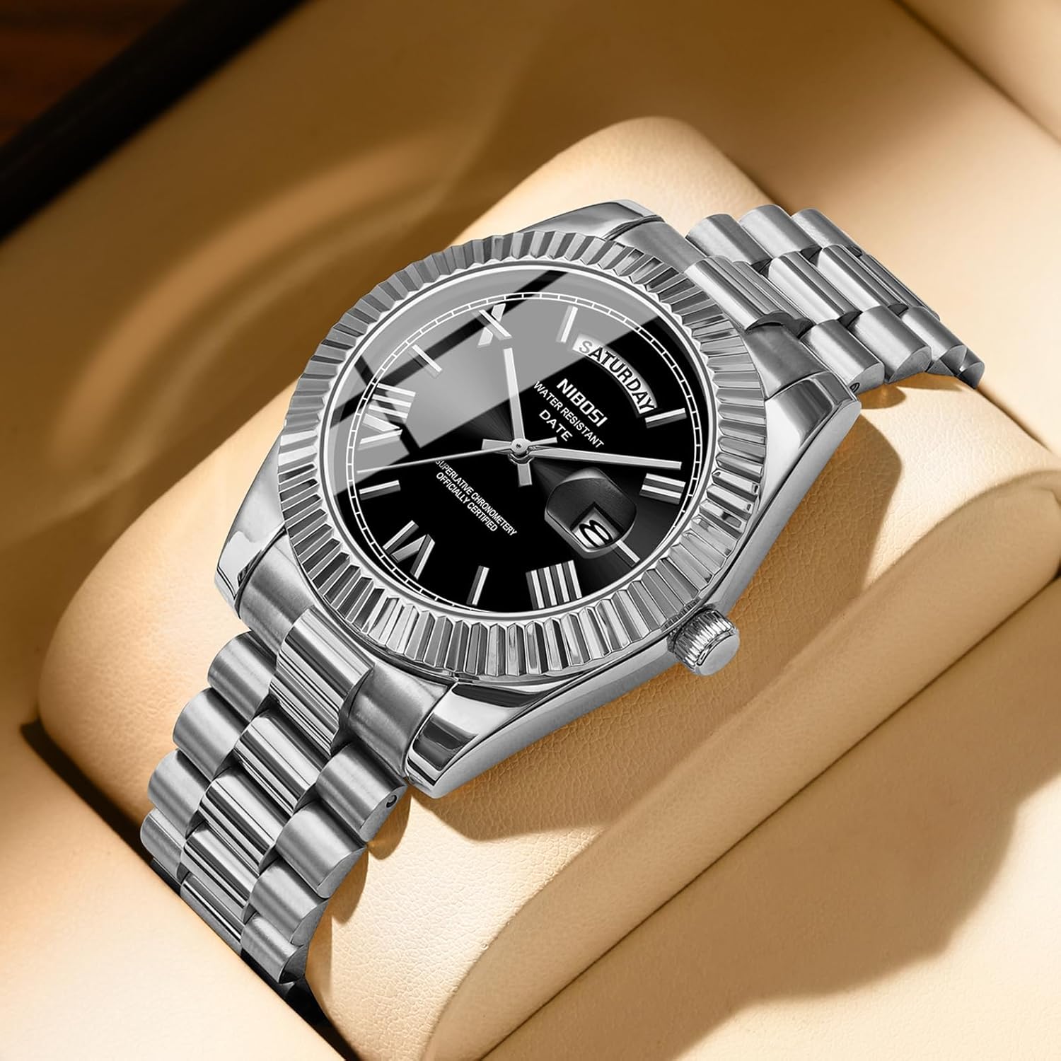 NIBOSI Montre Homme Etanche Analogique Quartz Chronographe Date Grand Cadran Classique Mode Affaires Montres Bracelet en Acier Inoxydable élégant pour Hommes