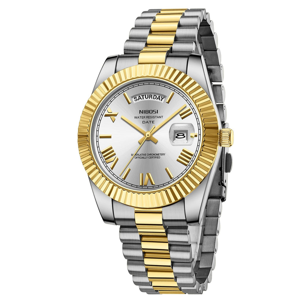 NIBOSI Montre Homme Etanche Analogique Quartz Chronographe Date Grand Cadran Classique Mode Affaires Montres Bracelet en Acier Inoxydable élégant pour Hommes
