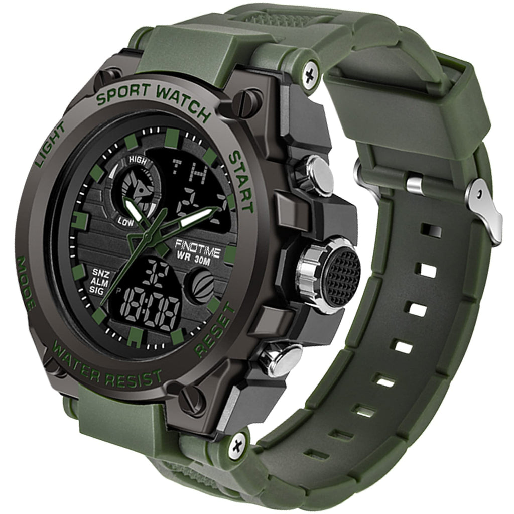 Montre Militaire Tactique de Sport pour Homme Chronomètre à Grand Cadran, Alarme, Double Affichage de l'heure, rétroéclairage, Montre-Bracelet étanche pour l'extérieur, analogique numérique