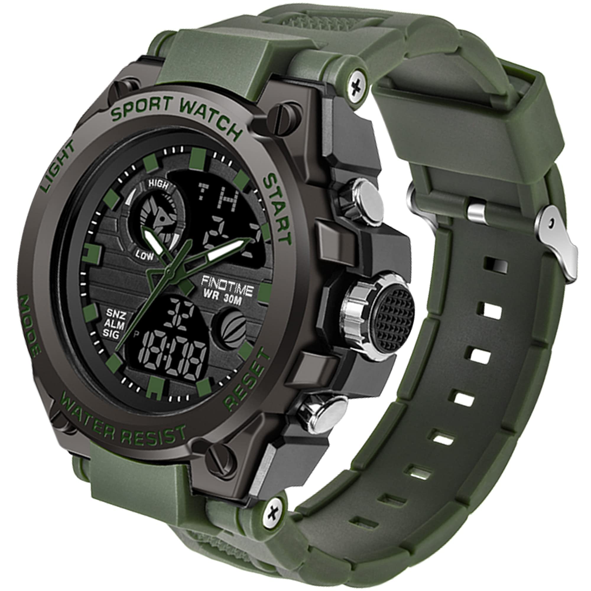 Montre Militaire Tactique de Sport pour Homme Chronomètre à Grand Cadran, Alarme, Double Affichage de l'heure, rétroéclairage, Montre-Bracelet étanche pour l'extérieur, analogique numérique