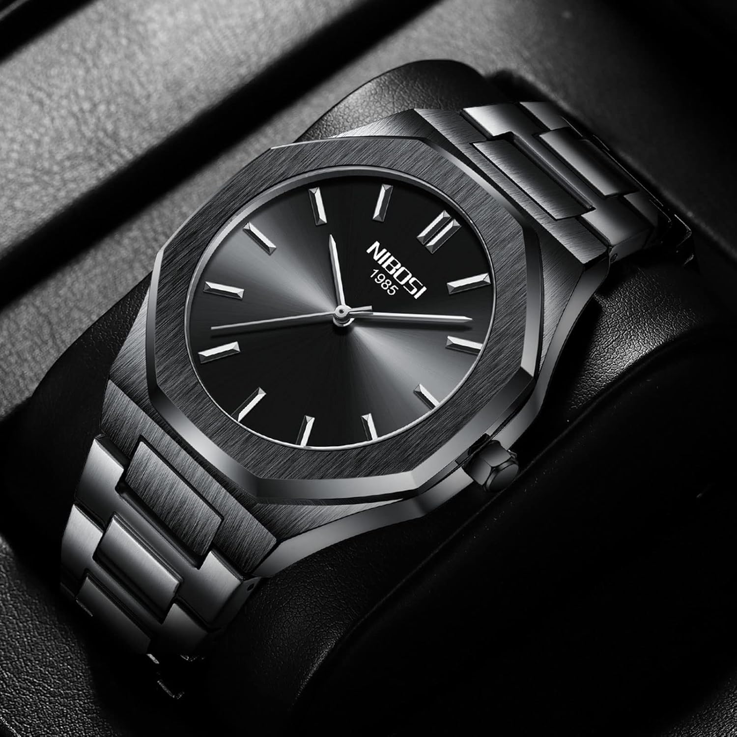 NIBOSI Montre pour homme - Cadran analogique minimaliste - Montre octogonale pour homme - Étanche - Avec bracelet en acier inoxydable doré