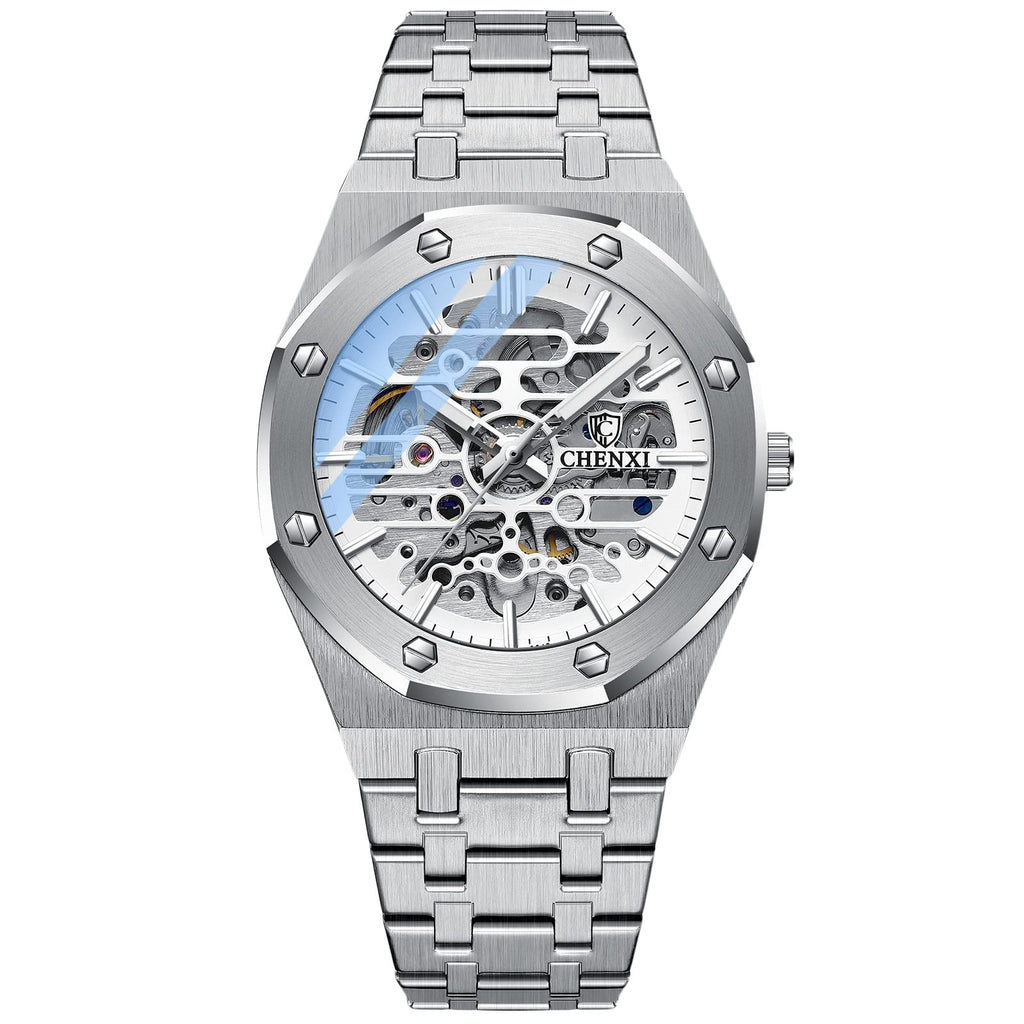 RORIOS Montre Homme Mécanique Automatique Lumineuse Avec Bracelet en Acier Inoxydable - Décontractée Squelette