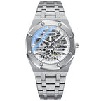 RORIOS Montre Homme Mécanique Automatique Lumineuse Avec Bracelet en Acier Inoxydable - Décontractée Squelette