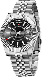 NIBOSI Montre pour homme - Style business - Mouvement à quartz analogique - Étanche - Affichage de la date - Bracelet en acier inoxydable - Classique et tendance