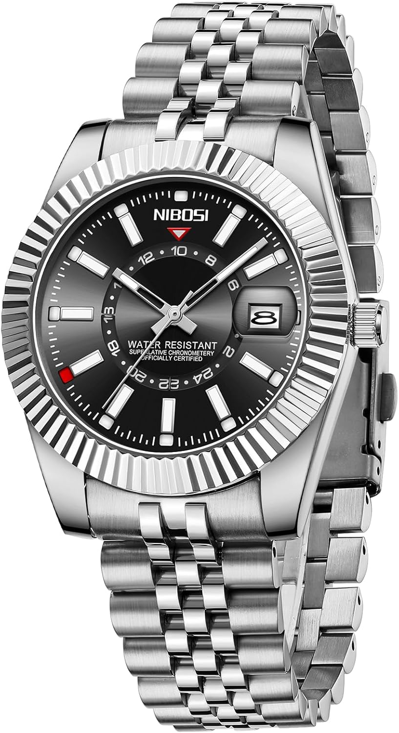 NIBOSI Montre pour homme - Style business - Mouvement à quartz analogique - Étanche - Affichage de la date - Bracelet en acier inoxydable - Classique et tendance