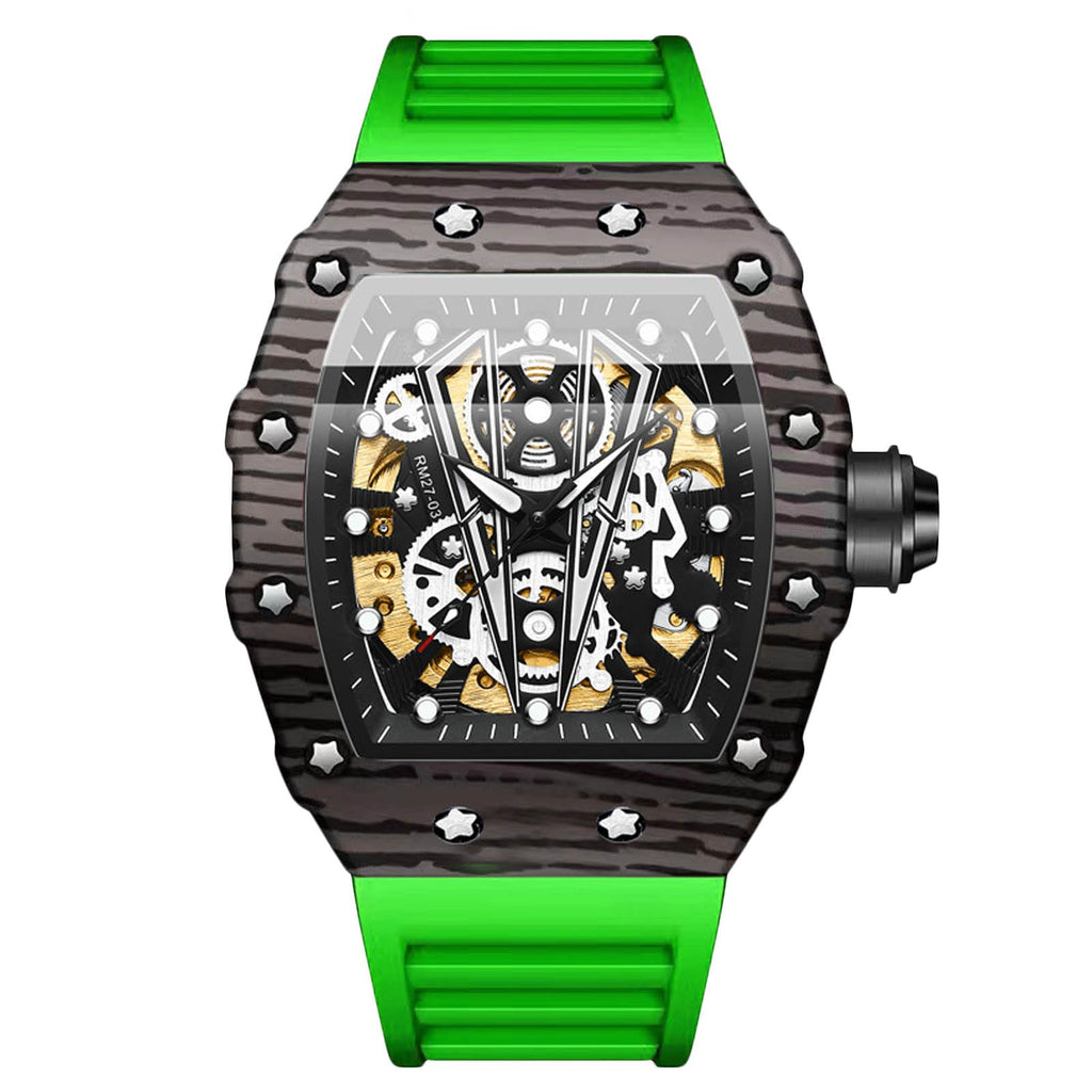 RORIOS Homme Punk Montre Sport Tonneau Montre de Poignet Mécanique Automatique Montre Mode Squelette Regarder Étanche Lumineuse Montre Silicone