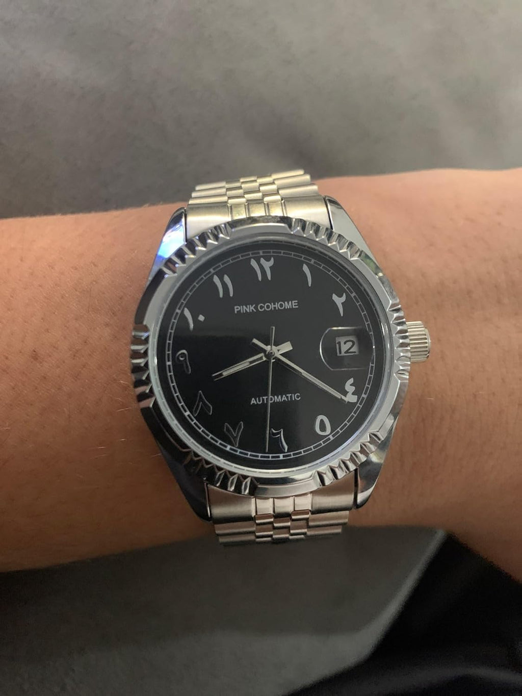 Boyarca Montre mécanique de Luxe en Acier avec Chiffres Arabes Mouvement Automatique Chiffres ourdou, 38mm pour Homme avec Date Lumineuse et étanche
