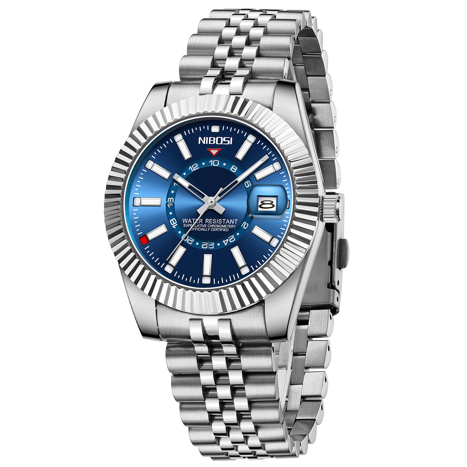 NIBOSI Montre pour homme - Style business - Mouvement à quartz analogique - Étanche - Affichage de la date - Bracelet en acier inoxydable - Classique et tendance