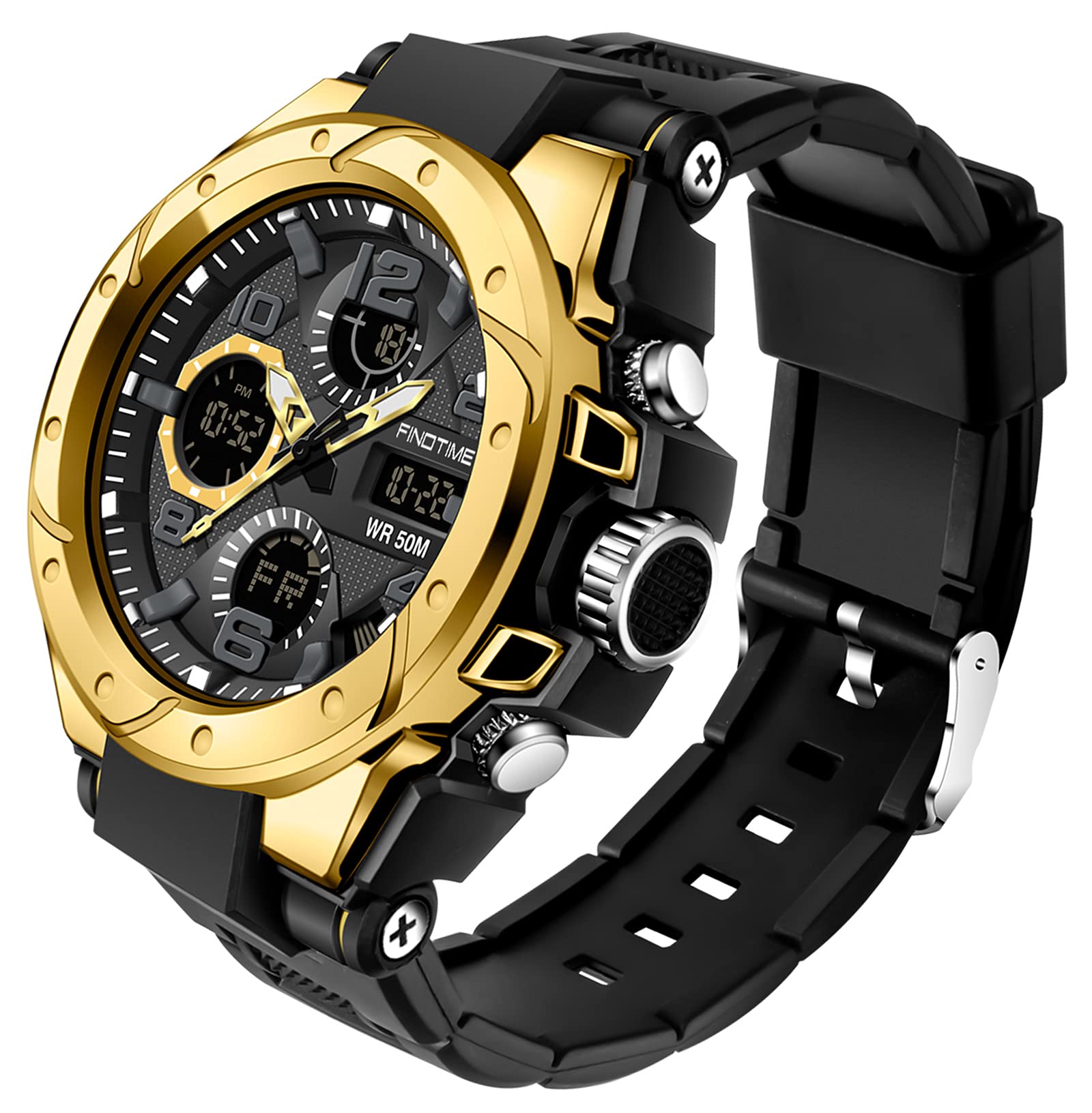 Montre Militaire Tactique de Sport pour Homme Chronomètre à Grand Cadran, Alarme, Double Affichage de l'heure, rétroéclairage, Montre-Bracelet étanche pour l'extérieur, analogique numérique