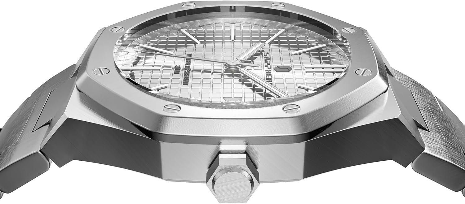 SAPPHERO Montre Homme Quartz Argent Acier Inoxydable Bracelet 30M Etanche Date Calendrier Noir Bleu Montre Cadeaux pour Hommes