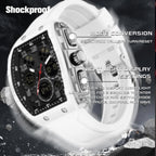 Montre Militaire Homme Sport Design Unique Cadran Rectangulaire, Affichage Numérique Analogique, Double Fuseau, Chronomètre Étanche 5ATM, Style Punk