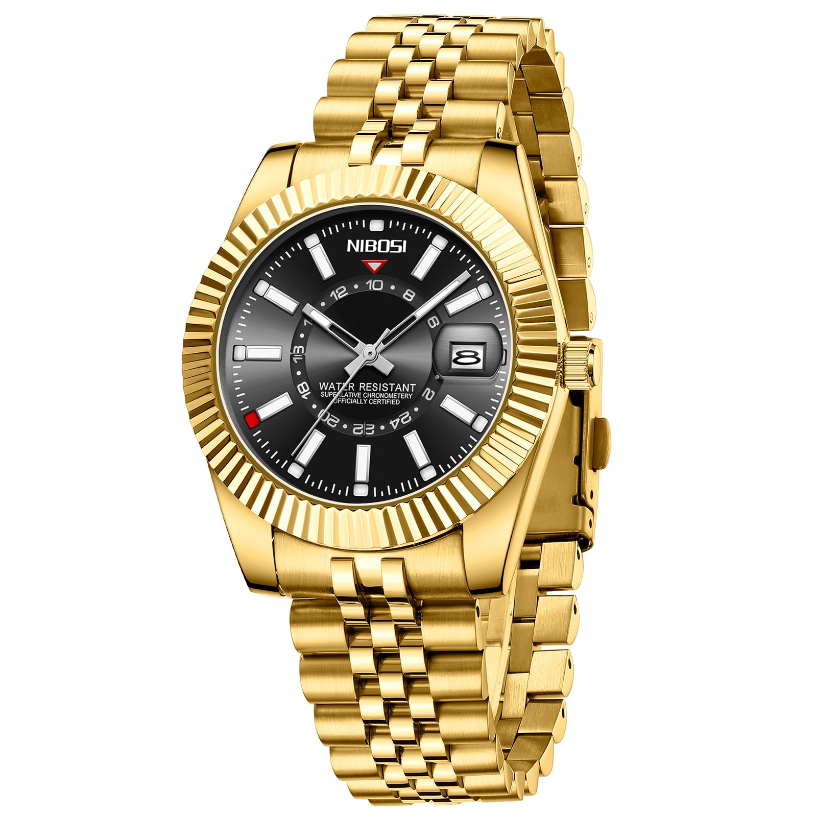 NIBOSI Montre pour homme - Style business - Mouvement à quartz analogique - Étanche - Affichage de la date - Bracelet en acier inoxydable - Classique et tendance