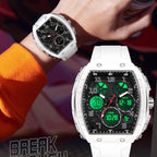 Montre Militaire Homme Sport Design Unique Cadran Rectangulaire, Affichage Numérique Analogique, Double Fuseau, Chronomètre Étanche 5ATM, Style Punk