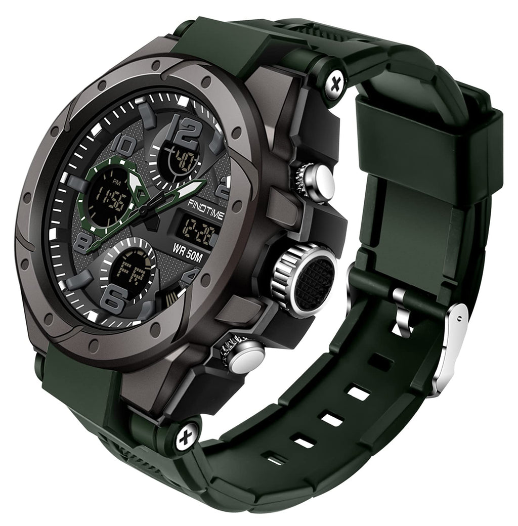 Montre Militaire Tactique de Sport pour Homme Chronomètre à Grand Cadran, Alarme, Double Affichage de l'heure, rétroéclairage, Montre-Bracelet étanche pour l'extérieur, analogique numérique