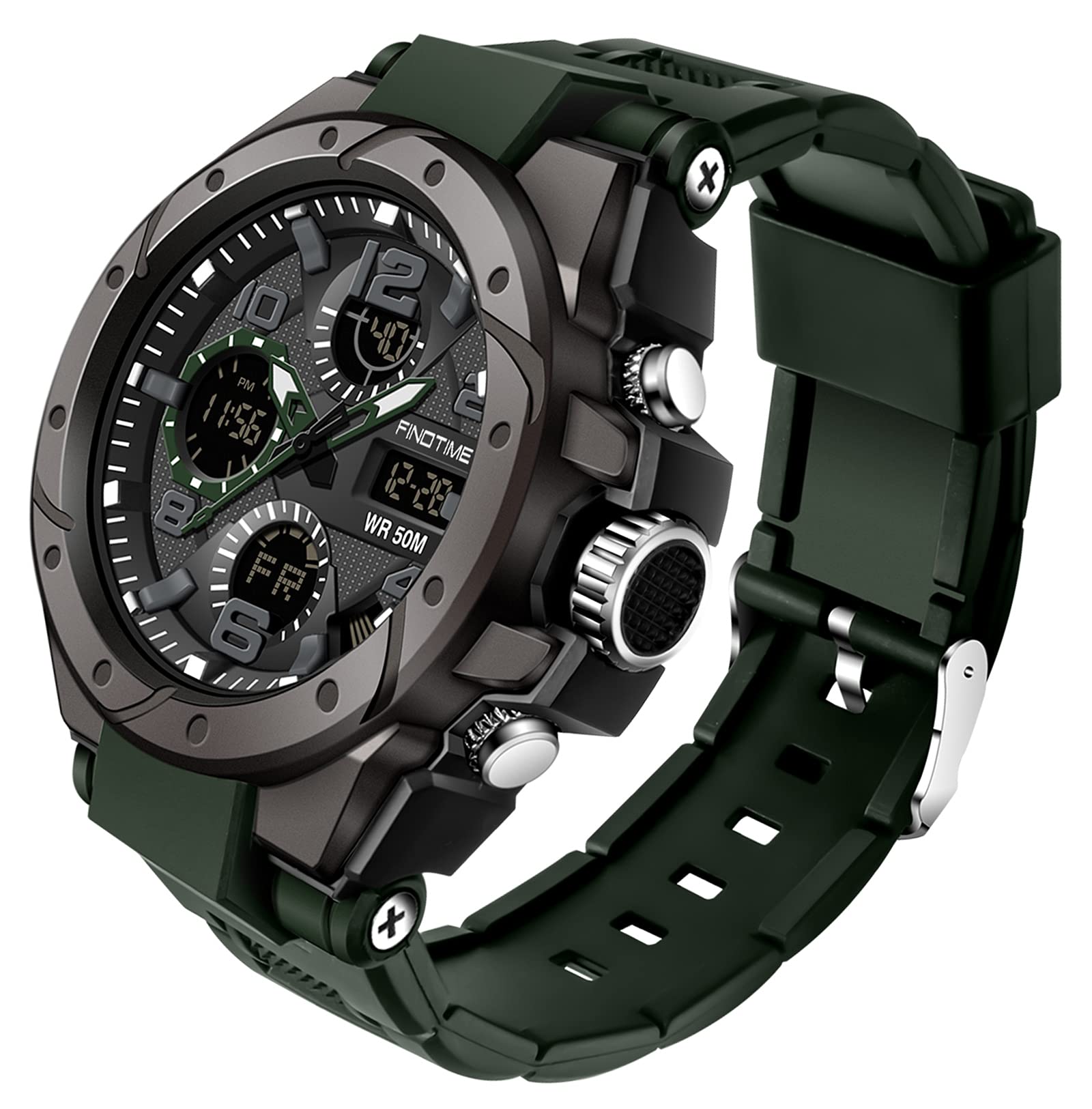 Montre Militaire Tactique de Sport pour Homme Chronomètre à Grand Cadran, Alarme, Double Affichage de l'heure, rétroéclairage, Montre-Bracelet étanche pour l'extérieur, analogique numérique