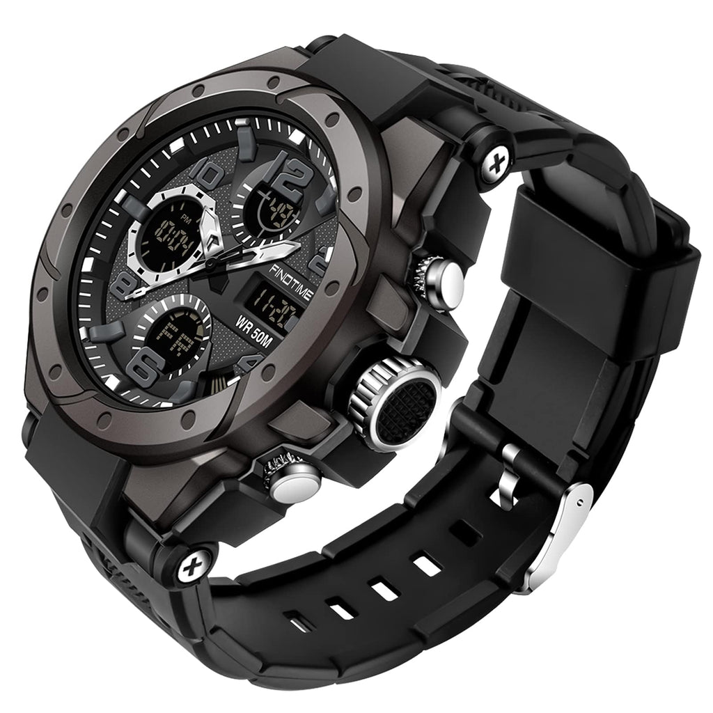 Montre Militaire Tactique de Sport pour Homme Chronomètre à Grand Cadran, Alarme, Double Affichage de l'heure, rétroéclairage, Montre-Bracelet étanche pour l'extérieur, analogique numérique