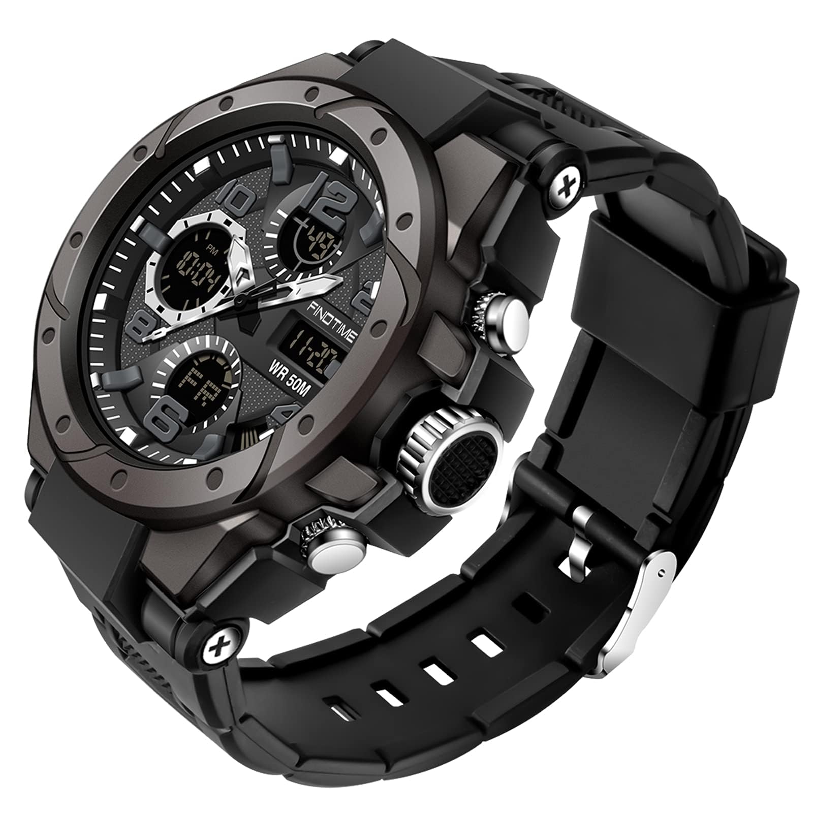 Montre Militaire Tactique de Sport pour Homme Chronomètre à Grand Cadran, Alarme, Double Affichage de l'heure, rétroéclairage, Montre-Bracelet étanche pour l'extérieur, analogique numérique