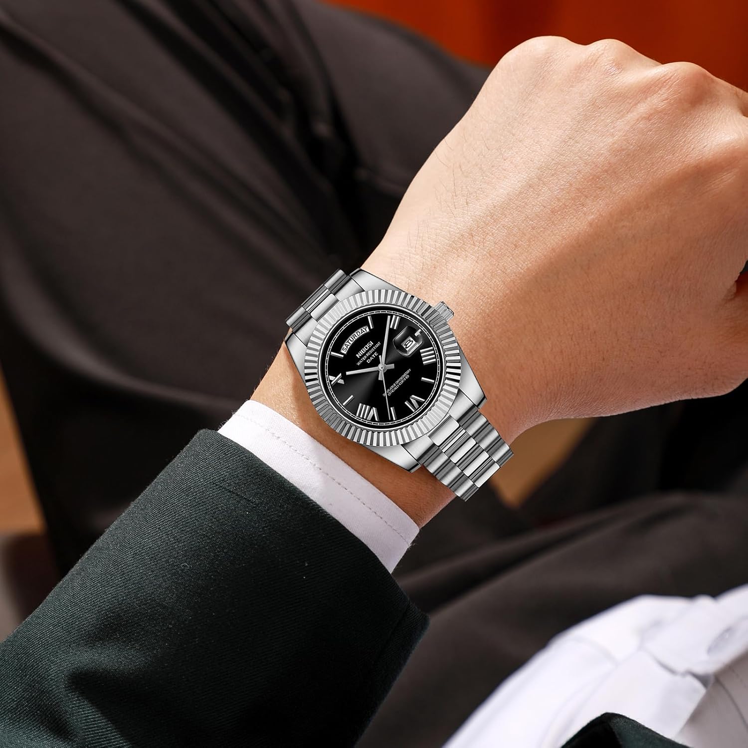 NIBOSI Montre Homme Etanche Analogique Quartz Chronographe Date Grand Cadran Classique Mode Affaires Montres Bracelet en Acier Inoxydable élégant pour Hommes
