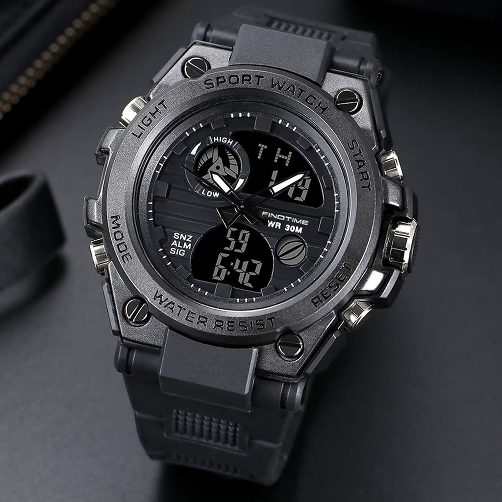 Montre Militaire Tactique de Sport pour Homme Chronomètre à Grand Cadran, Alarme, Double Affichage de l'heure, rétroéclairage, Montre-Bracelet étanche pour l'extérieur, analogique numérique