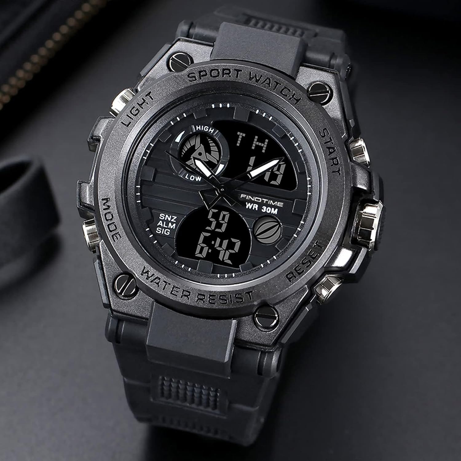 Montre Militaire Tactique de Sport pour Homme Chronomètre à Grand Cadran, Alarme, Double Affichage de l'heure, rétroéclairage, Montre-Bracelet étanche pour l'extérieur, analogique numérique