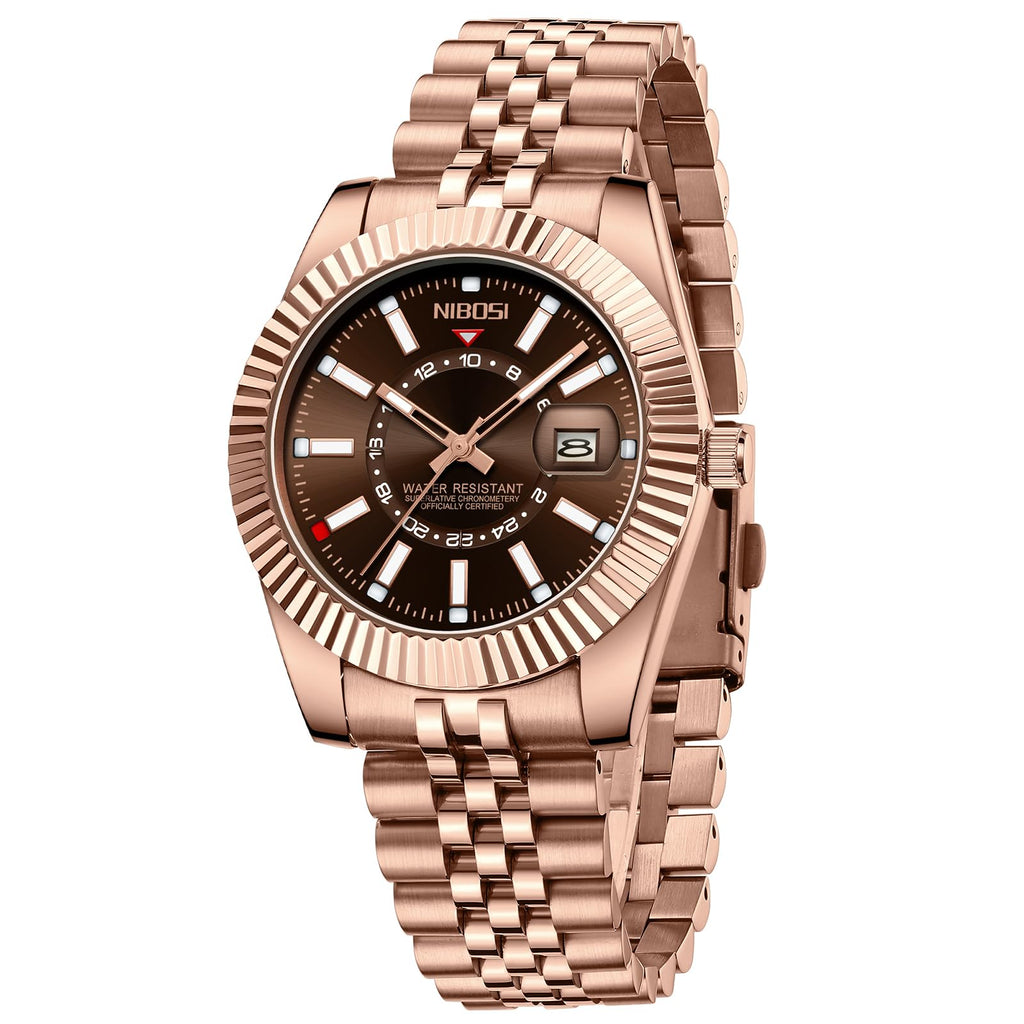 NIBOSI Montre pour homme - Style business - Mouvement à quartz analogique - Étanche - Affichage de la date - Bracelet en acier inoxydable - Classique et tendance