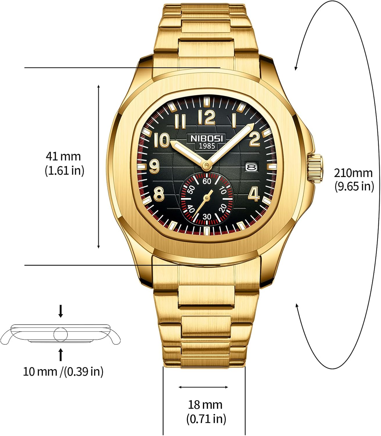 NIBOSI Montre analogique à quartz pour homme - Étanche - Date - Montre pour homme - Montre d'affaires décontractée - Cadeau