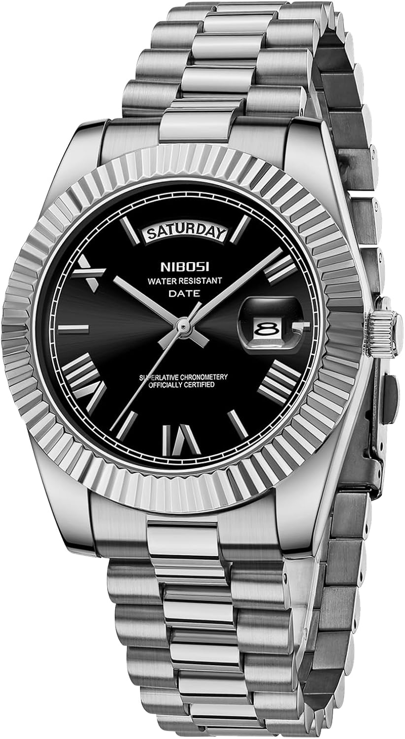 NIBOSI Montre Homme Etanche Analogique Quartz Chronographe Date Grand Cadran Classique Mode Affaires Montres Bracelet en Acier Inoxydable élégant pour Hommes