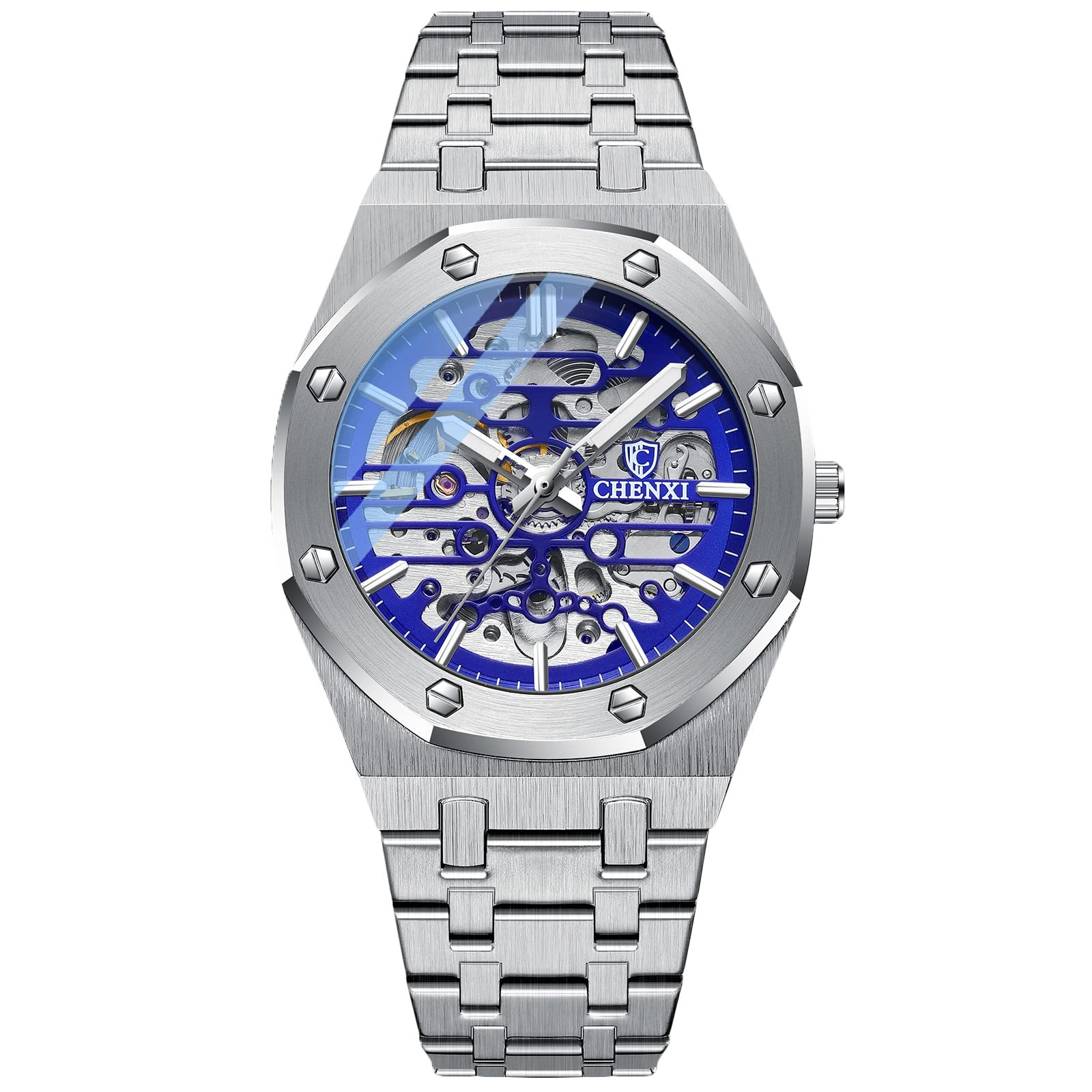 RORIOS Montre Homme Mécanique Automatique Lumineuse Avec Bracelet en Acier Inoxydable - Décontractée Squelette