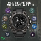 Montre Militaire Tactique de Sport pour Homme Chronomètre à Grand Cadran, Alarme, Double Affichage de l'heure, rétroéclairage, Montre-Bracelet étanche pour l'extérieur, analogique numérique