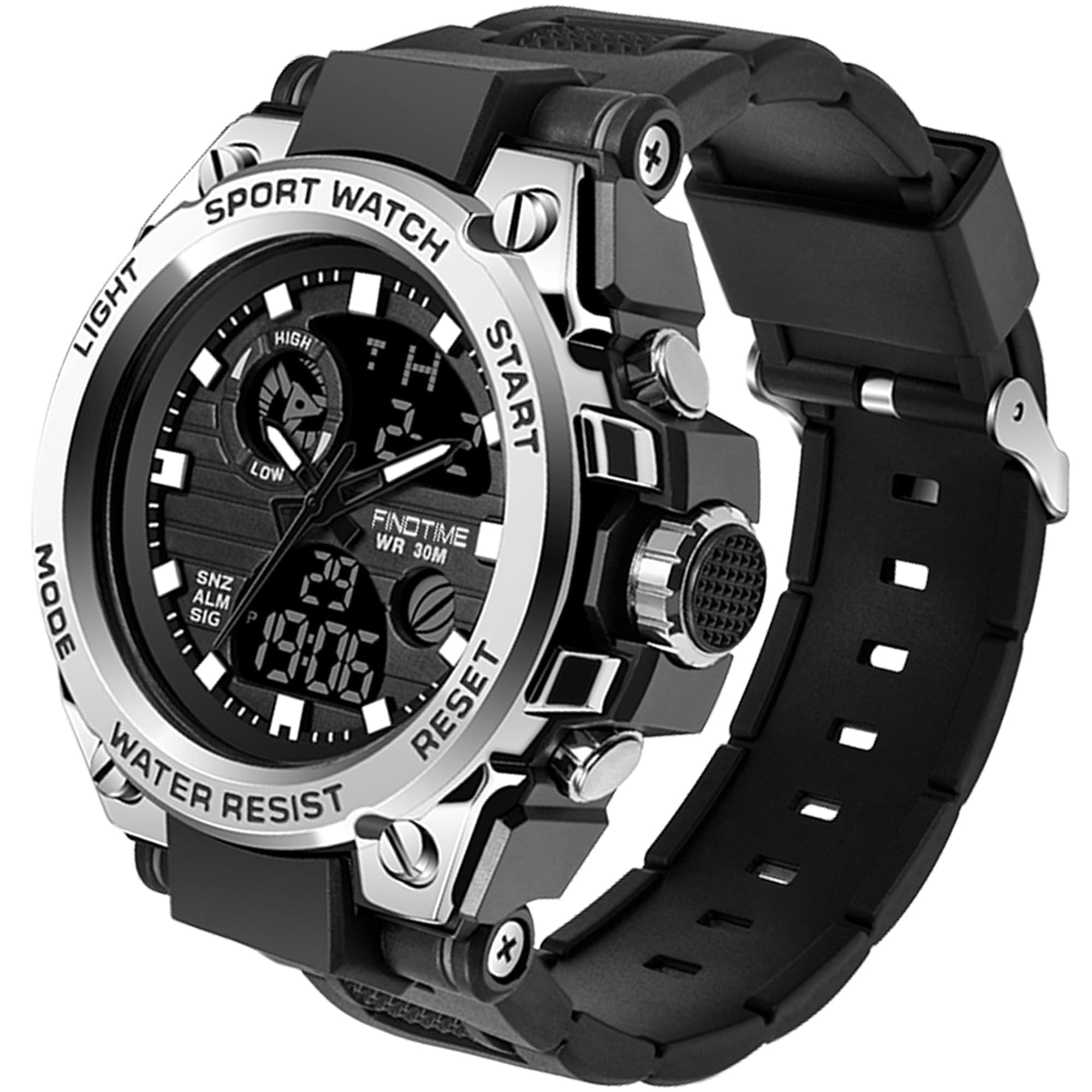Montre Militaire Tactique de Sport pour Homme Chronomètre à Grand Cadran, Alarme, Double Affichage de l'heure, rétroéclairage, Montre-Bracelet étanche pour l'extérieur, analogique numérique