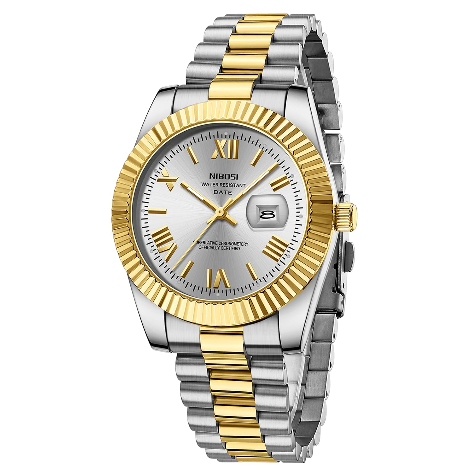 NIBOSI Montre Homme Etanche Analogique Quartz Chronographe Date Grand Cadran Classique Mode Affaires Montres Bracelet en Acier Inoxydable élégant pour Hommes