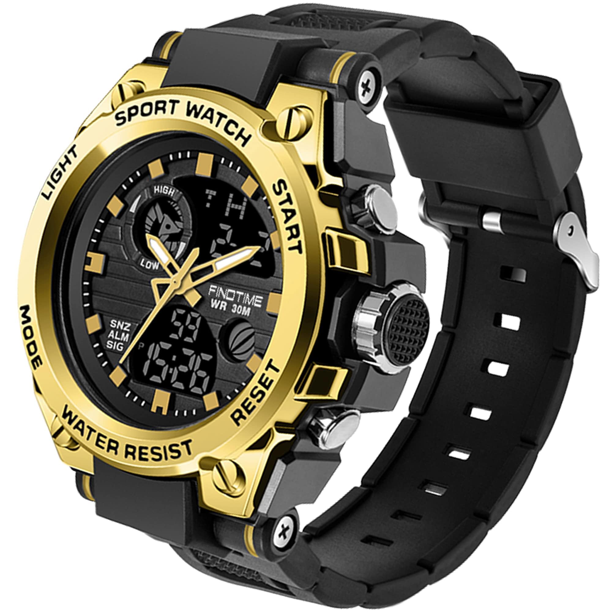 Montre Militaire Tactique de Sport pour Homme Chronomètre à Grand Cadran, Alarme, Double Affichage de l'heure, rétroéclairage, Montre-Bracelet étanche pour l'extérieur, analogique numérique